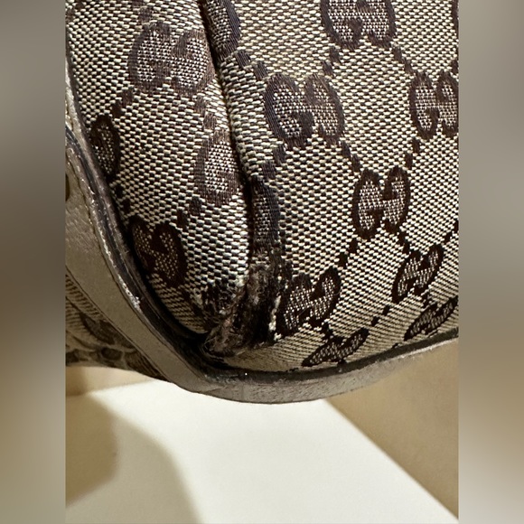 Authentic Gucci Abbey GG Brown Canvas White Leather Handbag - Picture 13 of 15